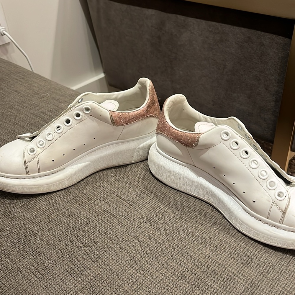 Alexander McQueen Oversized Sneaker in White with Pink Sparkles